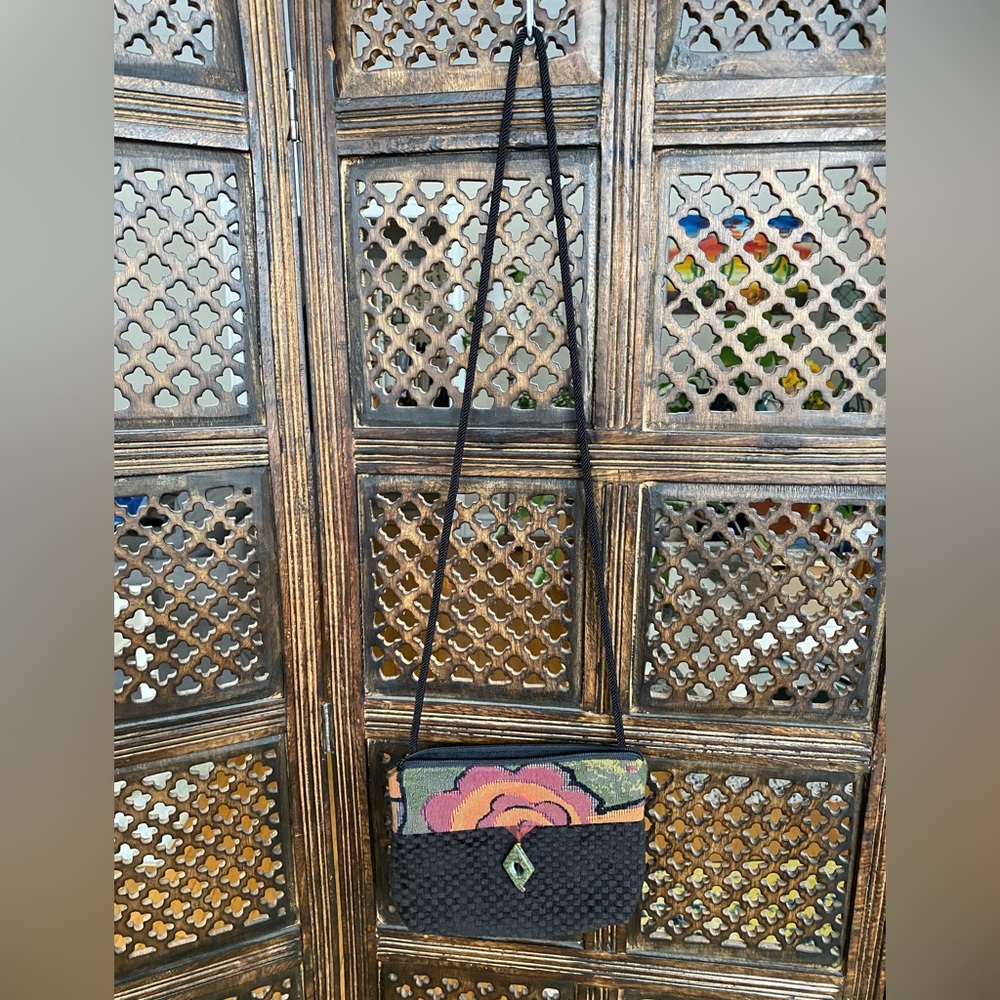Vintage L. O’Neil Crossbody Purse Boho Black Beaded Canvas